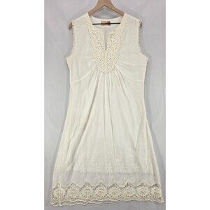 LEL Womens Embroidered Cotton Dress Lace Ivory Cottage Bride Romantic Tall Sz 12